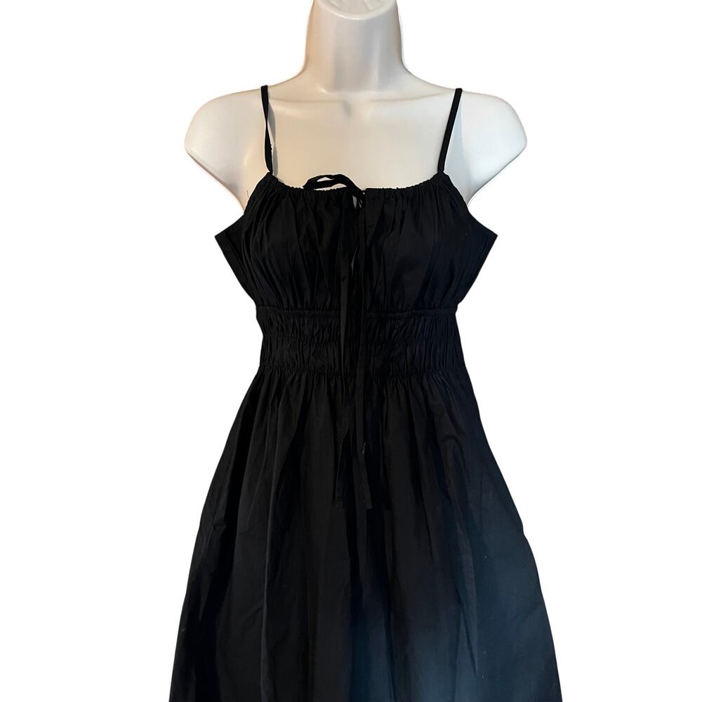 Quince 100% Cotton Women's Midi Dress Black Size Small Sleevelss Smocked
